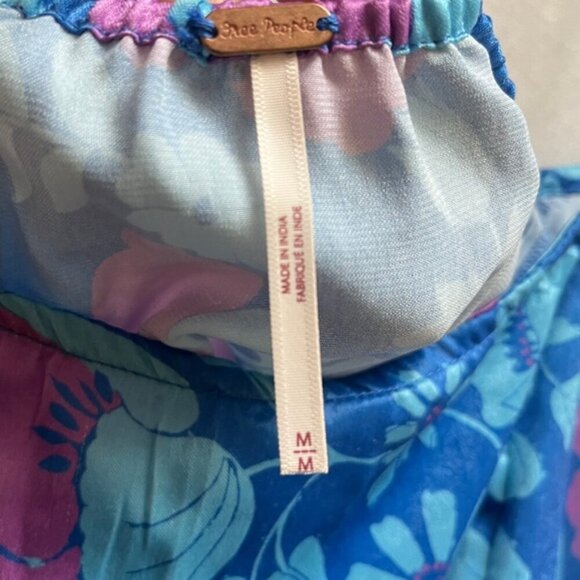 Free People Far Out Cami Tunic Top Blue Floral Beach Festival Boho Sz M - Picture 10 of 13